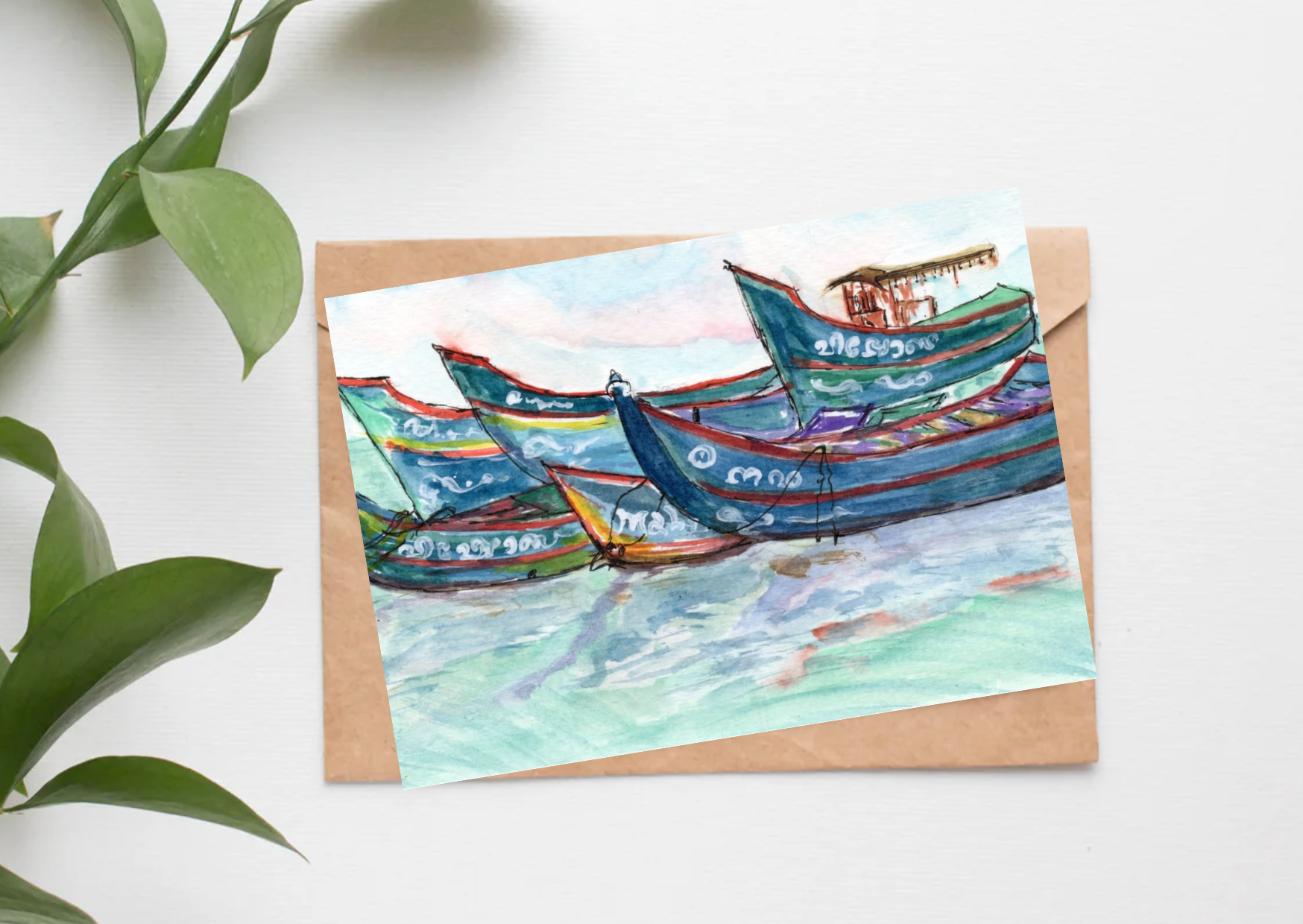 Fort Kochi: Boats by the Shore — A6 Postcards by Aishwarya Ashok